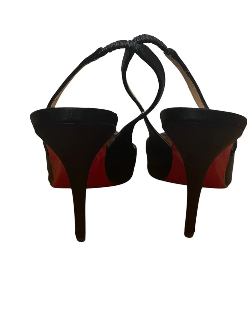 Christian Louboutin Black Satin Slingback Pointed Toe Ruffle Heels Women’s 37.5